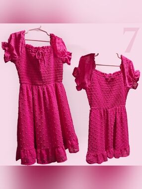 AUW Hot Pink Smocked Puff-Sleeve Dress for Girls
